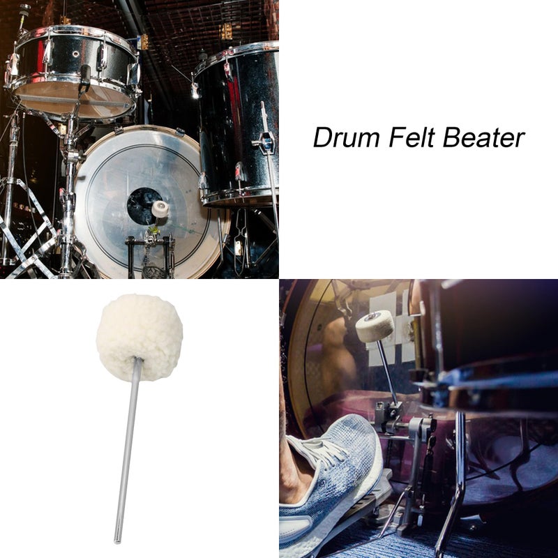 lovermusic Lovermusic 19.4x0.6cm Stainless Steel Shaft Bass Kick Drum Beater White Felt Pedal Beater Head Drum Instrument Accessories - Image 4